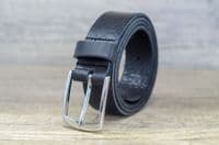 Italian 35mm Real Full Grain Leather Belt with Silver Buckle - Black