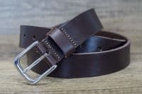 Italian 35mm Real Full Grain Leather Belt  with Silver Buckle - Brown