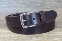 Italian 35mm Real Full Grain Leather Belt  with Silver Buckle - Brown