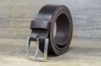 Italian 35mm Real Full Grain Leather Belt  with Silver Buckle - Brown