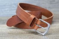 Italian 35mm Real Full Grain Leather Belt  with Silver Buckle - Tan