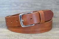 Italian 35mm Real Full Grain Leather Belt  with Silver Buckle - Tan