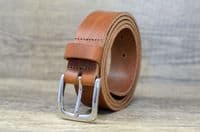 Italian 35mm Real Full Grain Leather Belt  with Silver Buckle - Tan