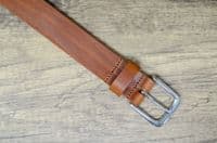 Italian 35mm Real Full Grain Leather Belt  with Silver Buckle - Tan