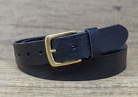 Italian 35mm Real Leather Belt with Brass Colour Buckle - Black