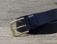 Italian 35mm Real Leather Belt with Brass Colour Buckle - Black