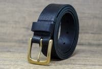 Italian 35mm Real Leather Belt with Brass Colour Buckle - Black