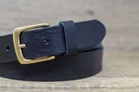 Italian 35mm Real Leather Belt with Brass Colour Buckle - Black