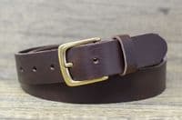 Italian 35mm Real Leather Belt with Brass Colour Buckle - Brown