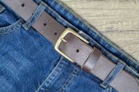 Italian 35mm Real Leather Belt with Brass Colour Buckle - Brown