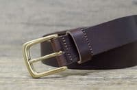 Italian 35mm Real Leather Belt with Brass Colour Buckle - Brown