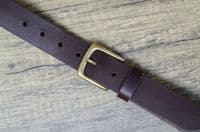 Italian 35mm Real Leather Belt with Brass Colour Buckle - Brown
