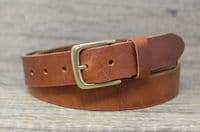 Italian 35mm Real Leather Belt with Brass Colour Buckle - Tan