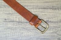 Italian 35mm Real Leather Belt with Brass Colour Buckle - Tan