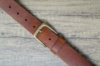 Italian 35mm Real Leather Belt with Brass Colour Buckle - Tan