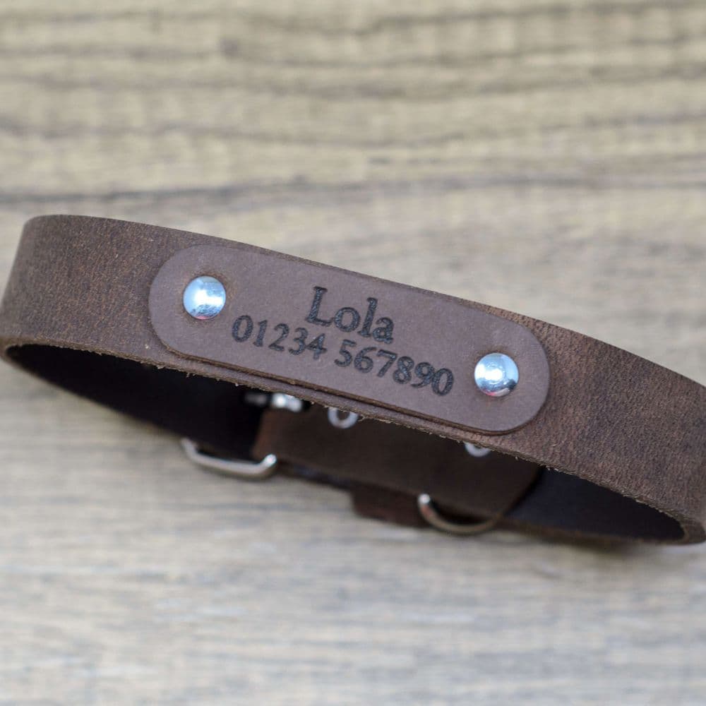 Personalised Full Grain Real Leather Dog Collar Vintage Brown