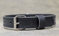 Personalised Full Grain Real Leather Stitched Dog Collar - Black