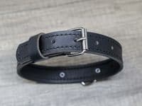 Personalised Full Grain Real Leather Stitched Dog Collar - Black