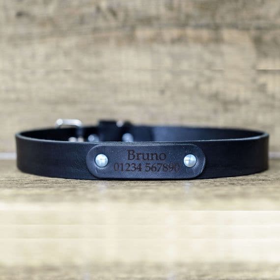 Personalised Italian Leather Dog Collar - Black