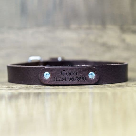 Personalised Italian Leather Dog Collar - Brown