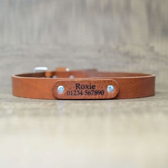 Personalised Italian Leather Dog Collar - Tan