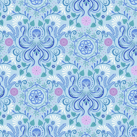 Lewis & Irene Chalki - Chalki on Light Blue - 100% Cotton Fabric