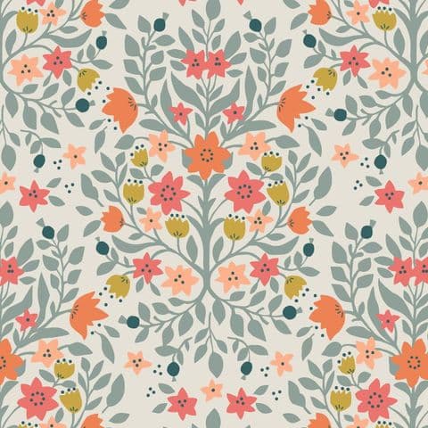Lewis & Irene Folk Floral - Damask Cream - - 100% Cotton Fabric