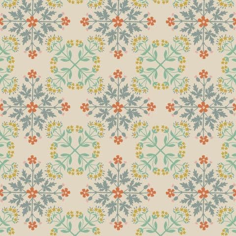 Lewis & Irene Majolica - Floral Tile - 100% Cotton Fabric