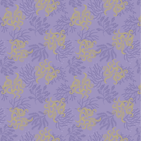 Lewis & Irene Moontide - Metallic Gold Octopus - 100% Cotton Fabric