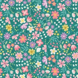 Lewis & Irene Spring Treats - Spring Floral on Green- 100% Cotton Fabric