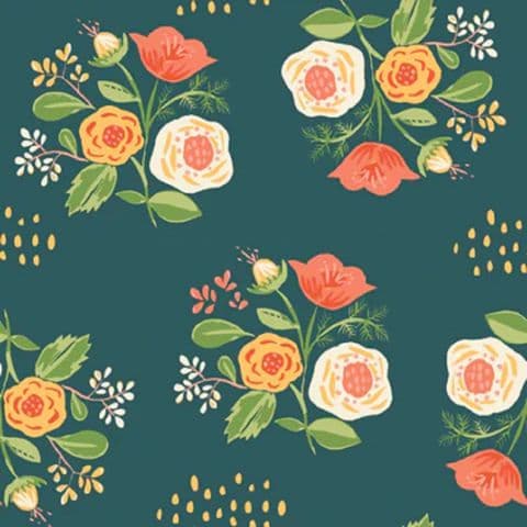 Monaluna Vintage 74 - Bouquet Teal - 100% Cotton Fabric