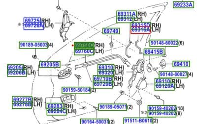 Genuine Lexus Front RH Door Internal Release Cable 69750-53030