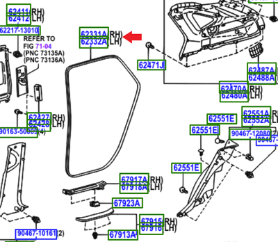 Genuine Lexus Rear Door Opening Rubber Weatherstrip LH 62332-48031-B0