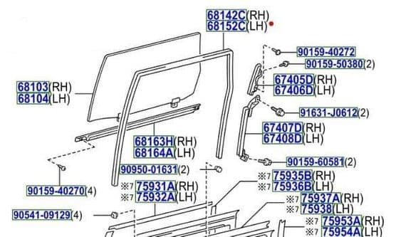 Genuine Toyota Estima Rear Door Seal LH 68152-28030