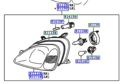 Genuine Toyota Headlamp LH Without Headlamp Levelling   81150-52350 8115052350
