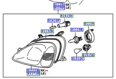 Genuine Toyota Headlamp RH 81110-52370 8111052370
