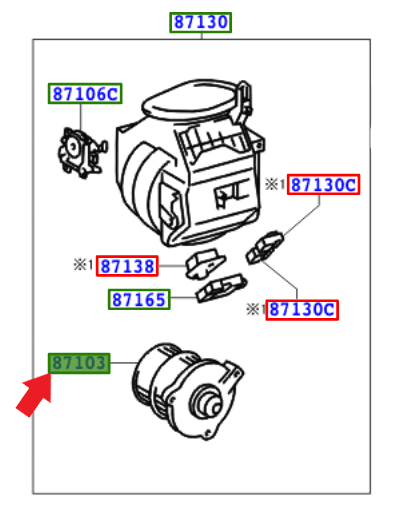 Genuine Toyota Heater Blower Motor with Fan 87103-60230