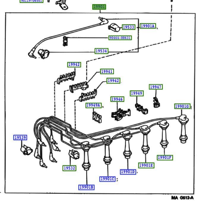 Genuine Toyota Ignition Cord Set Coil & Spark 9091921521 9091921521