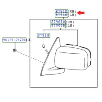 Genuine Toyota Starlet Wing Mirror LH 87940-10750