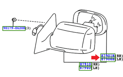 Genuine Toyota Wing Mirror Glass RH 87931-44010