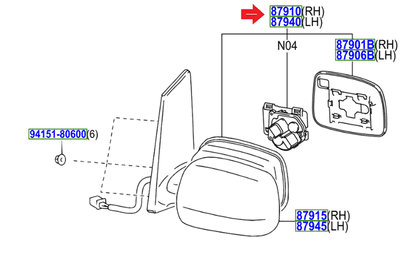 Genuine Toyota Wing Mirror LH 87940-47121