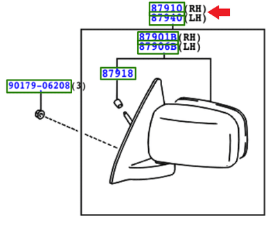 Genuine Toyota Wing Mirror RH 87910-10750