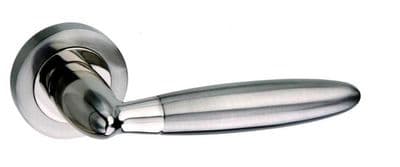 Mediterranean Gibraltar Lever on Round Rose - Satin Nickel/Polished Nickel