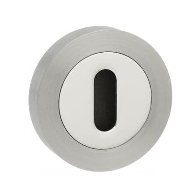 Mediterranean Key Escutcheon on Round Rose - Satin Nickel/Polished Chrome