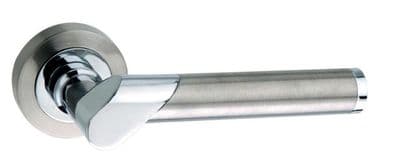 Mediterranean Tunis Lever on Round Rose - Satin Nickel/Polished Chrome