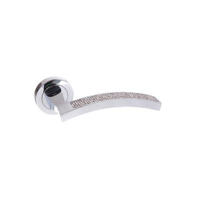 Senza Pari Crystal Lever Door Handle on Round Rose - Polished Chrome