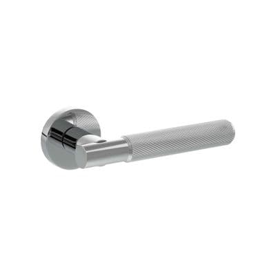 Senza Pari Rosarno Knurled Lever Door Handle on Minimal Round Rose - Polished Chrome