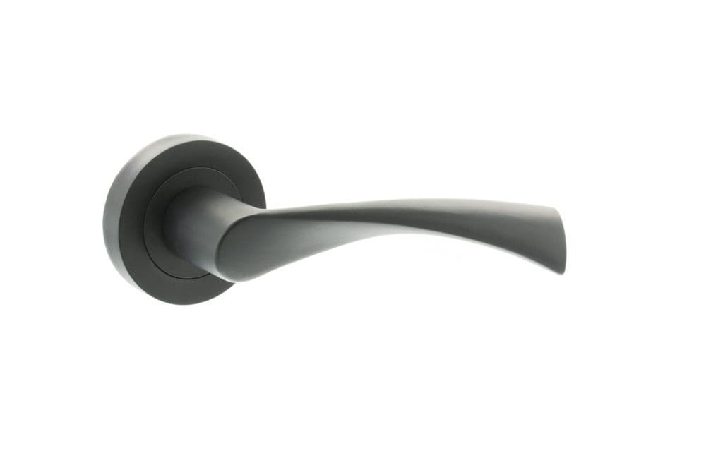 STATUS Colorado Lever Door Handle on Round Rose - Matt Black