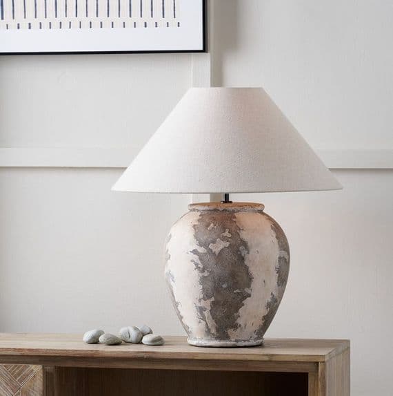 Antique Finish Stoneware Urn Table Lamp with 50cm Slubby Hopsack Shade