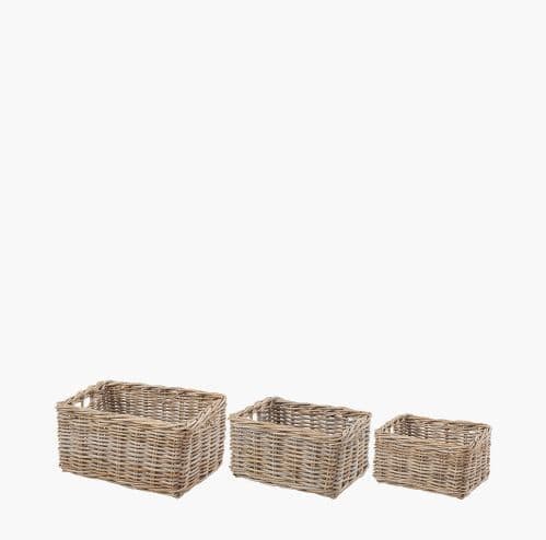 Baskets Inset Handle - Tobs® Grey Kubu Rattan